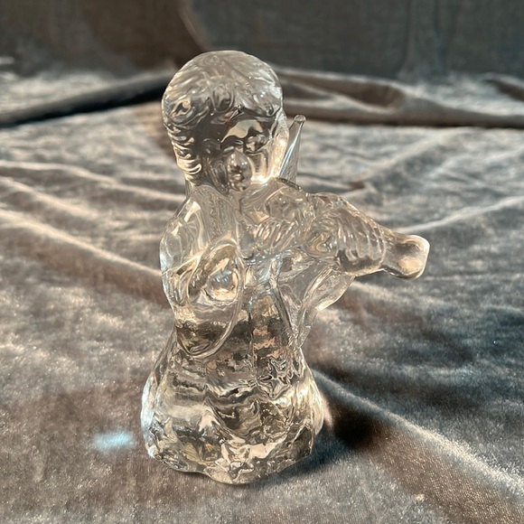 VTG Clear Glass Angel Figurine Playing Violin - Picture 1 of 5